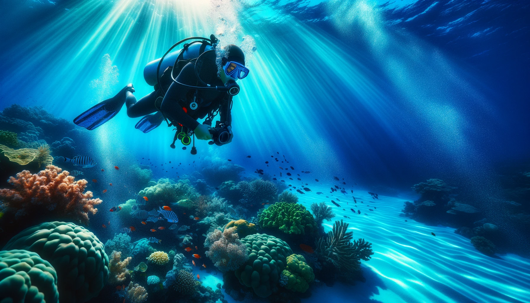 Scuba Diving along the reef in Fiji